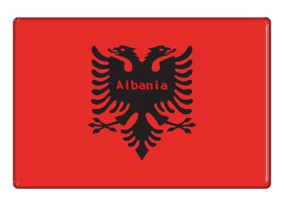Samolepka - Vlajka Albánie - obdélník s textem