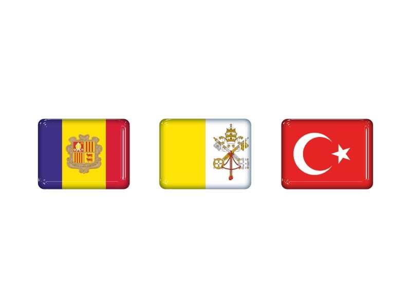 Zakázkové samolepky - Minivlajky 3x2,3mm Andorra, Vatikán, Turecko