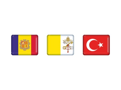 Zakázkové samolepky - Minivlajky 3x2,3mm Andorra, Vatikán, Turecko