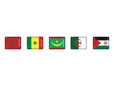 Zakázkové samolepky - Minivlajky 3x2,3mm Maroko, Senegal, Mauretánie, Alžírsko a Západní Saharu