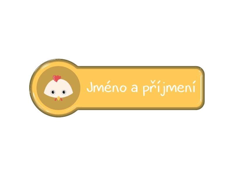 Samolepka - jméno a příjmení s motivem slepice