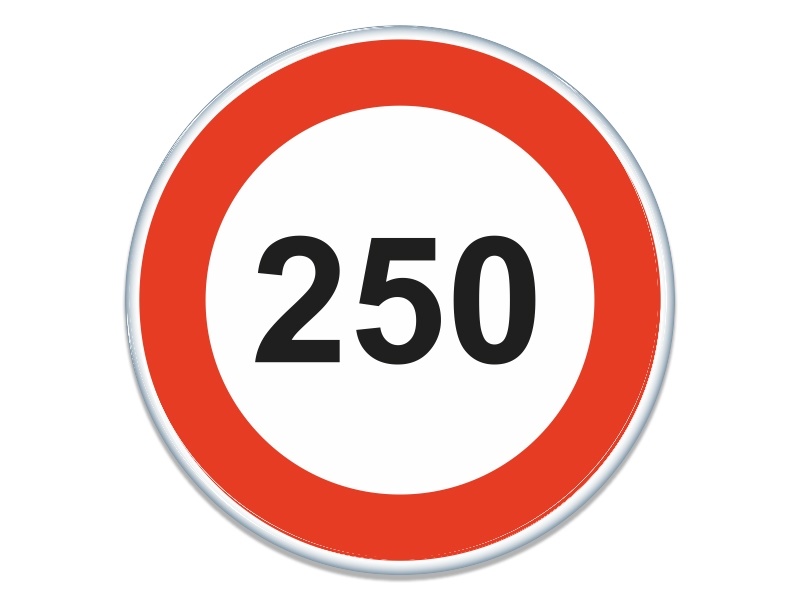 Samolepka - Maximální povolená rychlost 250 km/h
