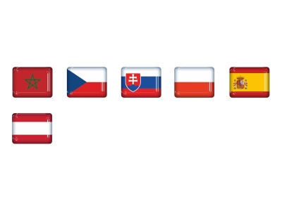 Zakázkové samolepky - Minivlajky 3x2,3mm Maroko, Česko, Slovensko, Polsko, Španělsko, Rakousko